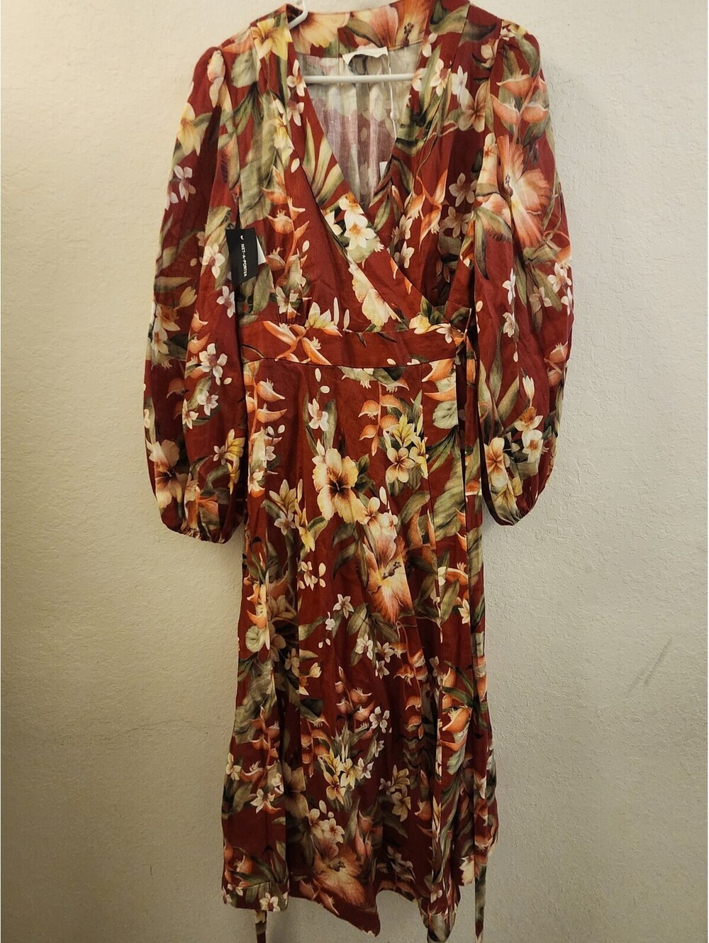 NWT Authentic ZIMMERMANN Lexi linen red palm floral wrap dress size 12